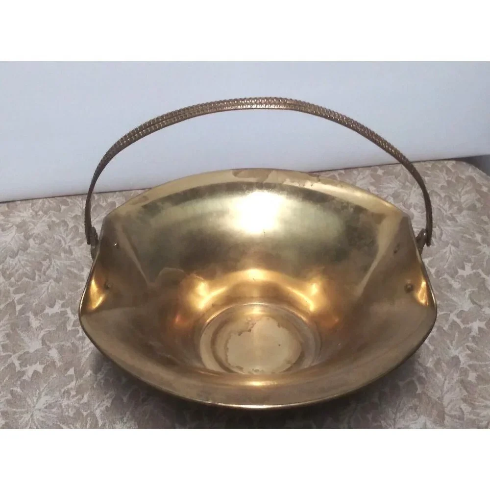 Vintage Brass Basket With Handle grape design ArtWare 9